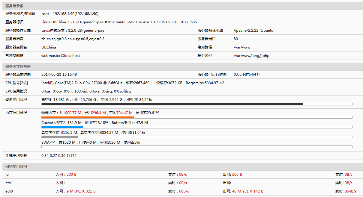 linux下使用最佳的PHP服务器信息探针可以检测网络流量，CPU，硬盘，内存使用情